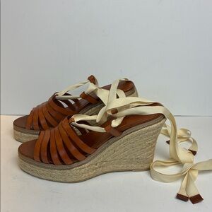 J.Crew Italian Leather Wedge Espadrilles Shoes Ballerina Straps Sz 7 Resort NWOB